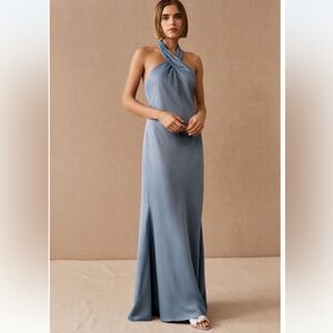 BHLDN Ruby Satin Charmeuse Dress in Dusty Blue